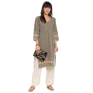 Generic Women's Casual 3/4th Sleeve Chikan Embroidery Cotton Kurti (Beige)
