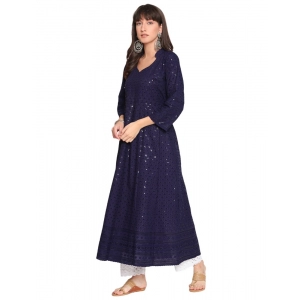 Generic Women's Casual 3/4th Sleeve Chikan Embroidery Cotton Kurti (Navy)