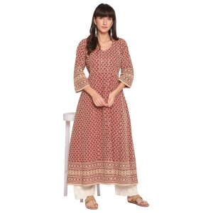 Generic Women's Casual 3/4th Sleeve Chikan Embroidery Cotton Kurti (Red)