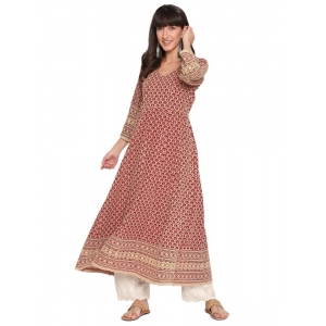 Generic Women's Casual 3/4th Sleeve Chikan Embroidery Cotton Kurti (Red)