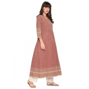 Generic Women's Casual 3/4th Sleeve Chikan Embroidery Cotton Kurti (Red)