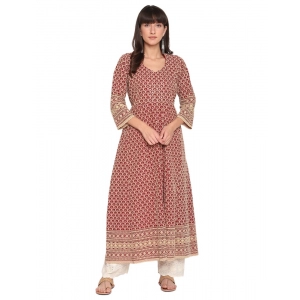 Generic Women's Casual 3/4th Sleeve Chikan Embroidery Cotton Kurti (Red)