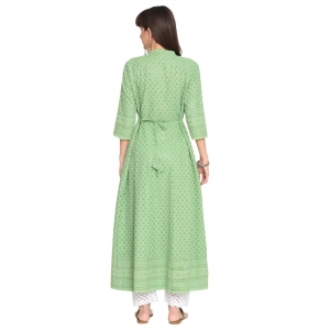 Generic Women's Casual 3/4th Sleeve Chikan Embroidery Cotton Kurti (Mint)
