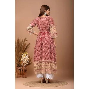 Generic Women's Casual 3/4th Sleeve Embroidered Cotton Kurti Set (Red)