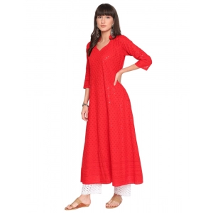 Generic Women's Casual 3/4th Sleeve Chikan Embroidery Cotton Kurti (Red)