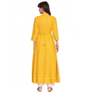 Generic Women's Casual 3/4th Sleeve Chikan Embroidery Cotton Kurti (Yellow)
