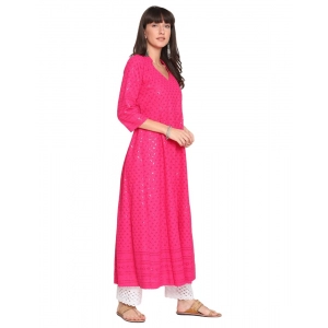 Generic Women's Casual 3/4th Sleeve Chikan Embroidery Cotton Kurti (Pink)