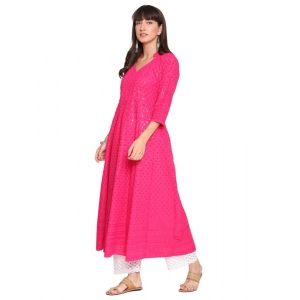 Generic Women's Casual 3/4th Sleeve Chikan Embroidery Cotton Kurti (Pink)