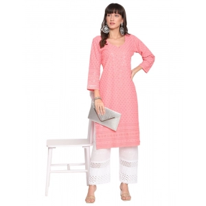 Generic Women's Casual 3/4th Sleeve Chikan Embroidery Cotton Kurti (Peach)