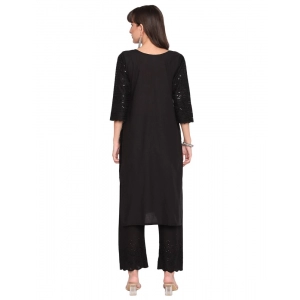 Generic Women's Casual 3/4th Sleeve Chikan Embroidery Cotton Kurti (Black)