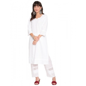 Generic Women's Casual 3/4th Sleeve Chikan Embroidery Cotton Kurti (White)