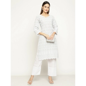 Generic Women's Casual 3/4th Sleeve Printed Cotton Kurti (Light Grey)