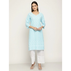Generic Women's Casual 3/4th Sleeve Printed Cotton Kurti (Sky blue)