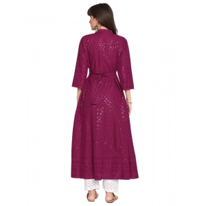Generic Women's Casual 3/4th Sleeve Chikan Embroidery Cotton Kurti (Majenta)