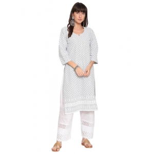 Generic Women's Casual 3/4th Sleeve Embroidered Cotton Kurti (Grey)