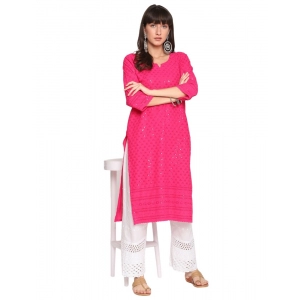 Generic Women's Casual 3/4th Sleeve Chikan Embroidery Cotton Kurti (Magenta)