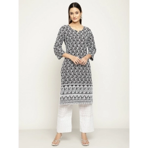 Generic Women's Casual 3/4th Sleeve Printed Cotton Kurti (Black - White)