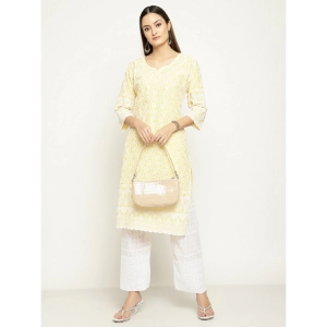 Generic Women's Casual 3/4th Sleeve Printed Cotton Kurti (Yellow)
