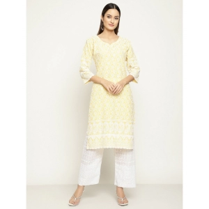 Generic Women's Casual 3/4th Sleeve Printed Cotton Kurti (Yellow)