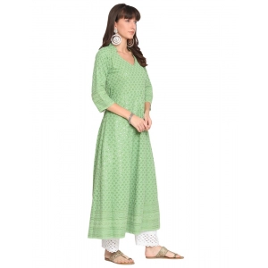 Generic Women's Casual 3/4th Sleeve Chikan Embroidery Cotton Kurti (Mint)