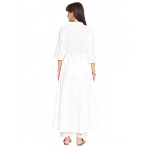 Generic Women's Casual 3/4th Sleeve Embroidered Cotton Kurti (White)