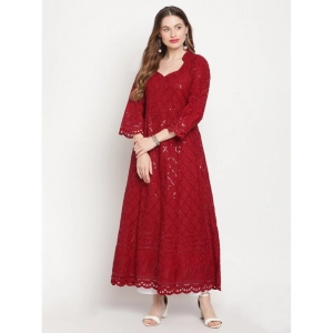 Generic Women's Casual 3/4th Sleeve Embroidered Cotton Kurti (Maroon)