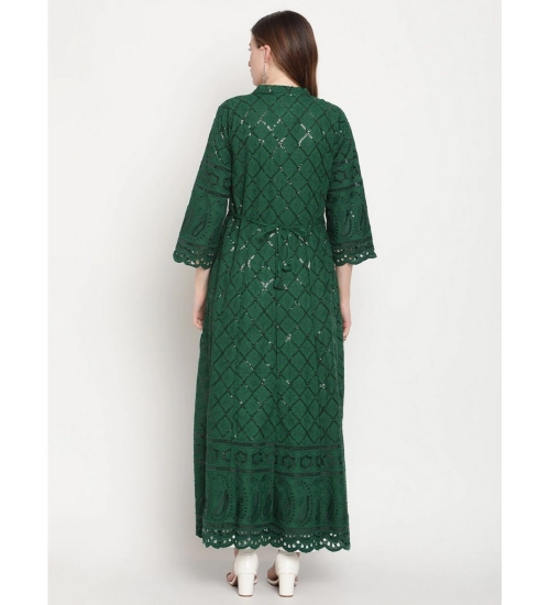 Women's Casual 3/4th Sleeve Embroidered Cotton Kurti (Dark Green)