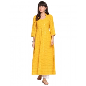Generic Women's Casual 3/4th Sleeve Chikan Embroidery Cotton Kurti (Yellow)