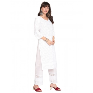 Generic Women's Casual 3/4th Sleeve Chikan Embroidery Cotton Kurti (White)