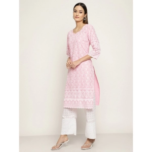 Generic Women's Casual 3/4th Sleeve Printed Cotton Kurti (Pink)