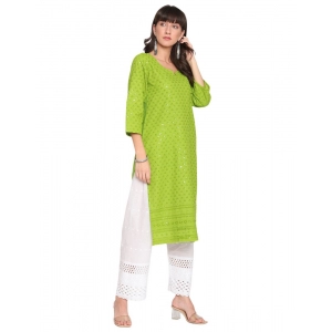 Generic Women's Casual 3/4th Sleeve Chikan Embroidery Cotton Kurti (Green)