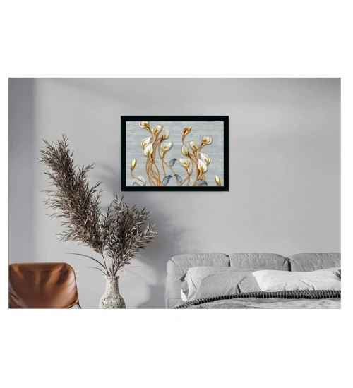 Flower Painting Vinyl Sparkle Coated with Synthetic Photo Frame (Multicolor)