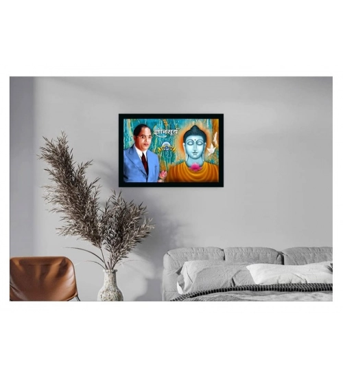 Ambedkar Buddha Painting Vinyl Sparkle Coated with Synthetic Photo Frame (Multicolor)