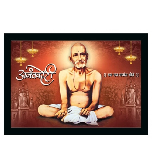 Shri Gajanan Maharaj Painting Vinyl Sparkle Coated with Synthetic Photo Frame (Multicolor)
