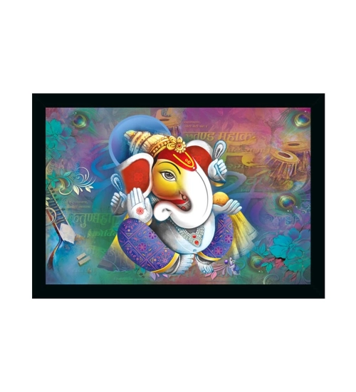 Ganesh Photo with Synthetic Photo Frame (Multicolor)