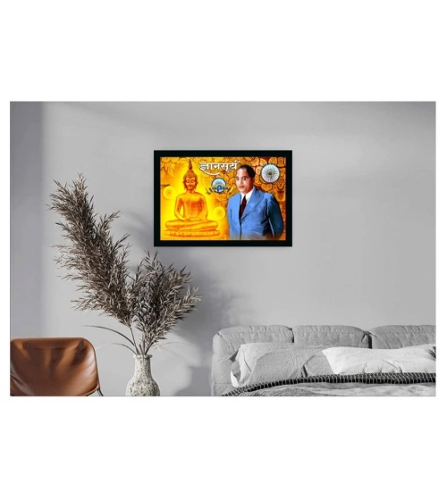 Ambedkar Buddha Painting Vinyl Sparkle Coated with Synthetic Photo Frame (Multicolor)