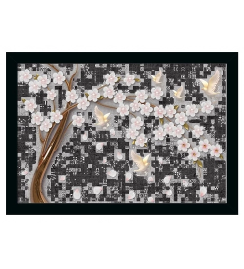 Flower Painting Vinyl Sparkle Coated with Synthetic Photo Frame (Multicolor)