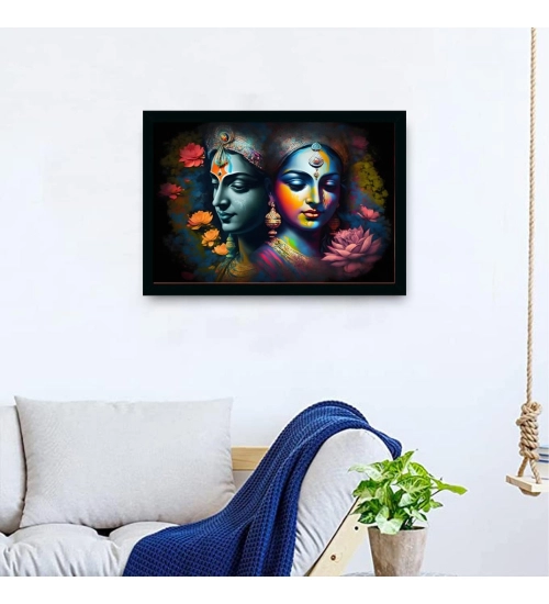 Radha Krishna Painting with Synthetic Photo Frame (Multicolor)