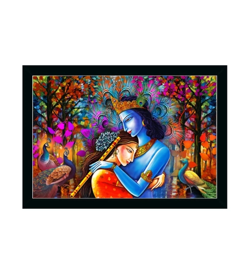 Radha Krishna Painting with Synthetic Photo Frame (Multicolor)
