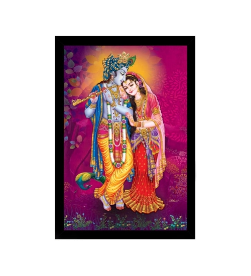 Radha Krishna Painting with Synthetic Photo Frame (Multicolor)