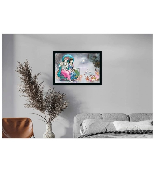 Radha Krishna Painting with Synthetic Photo Frame (Multicolor)
