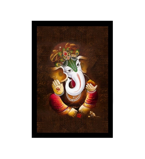 Ganesh Photo with Synthetic Photo Frame  (Multicolor)