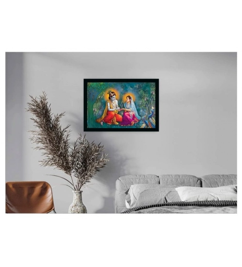 Radha Krishna Painting Vinyl Sparkle Coated with Synthetic Photo Frame (Multicolor)