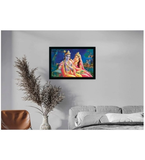Radha Krishna Painting with Synthetic Photo Frame (Multicolor)