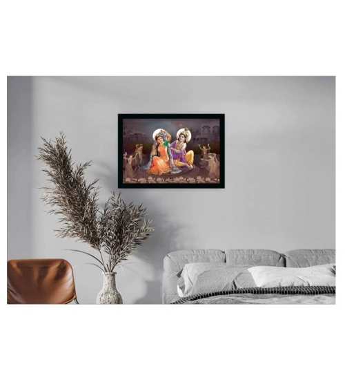 Radha Krishna Painting with Synthetic Photo Frame (Multicolor)
