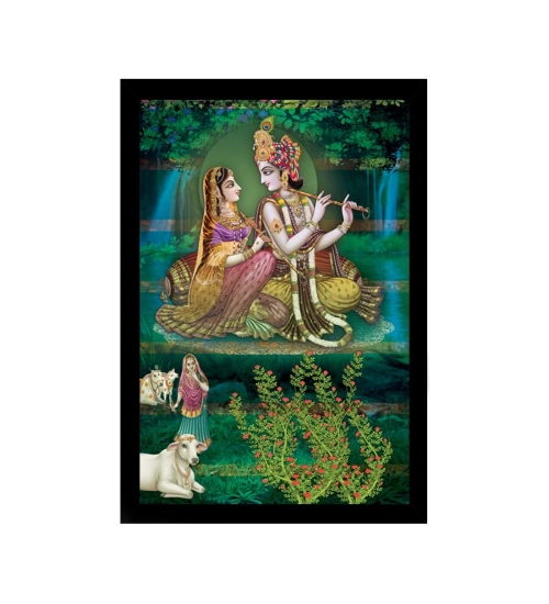 Radha Krishna Painting with Synthetic Photo Frame (Multicolor)