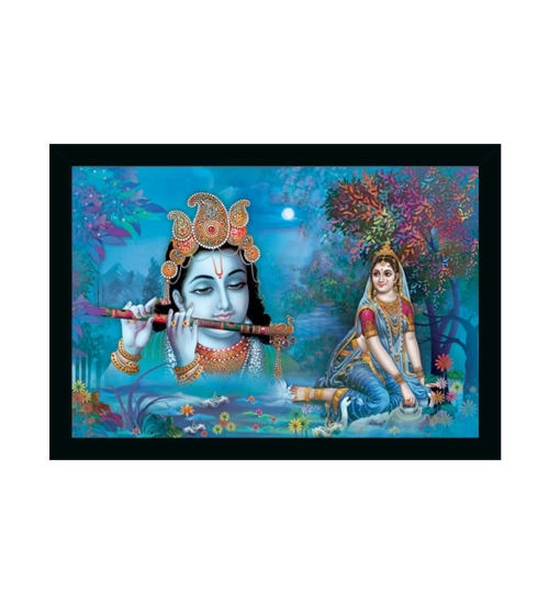 Radha Krishna Painting Vinyl Sparkle Coated with Synthetic Photo Frame (Multicolor)