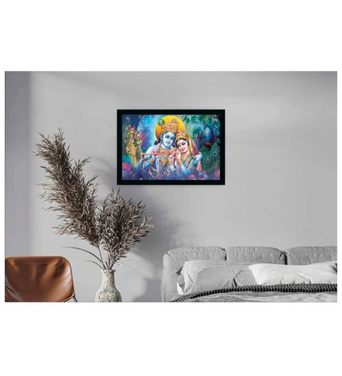 Radha Krishna Painting with Synthetic Photo Frame (Multicolor)