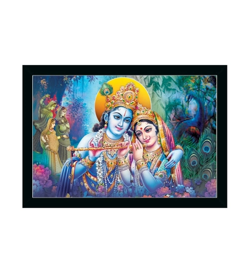 Radha Krishna Painting with Synthetic Photo Frame (Multicolor)