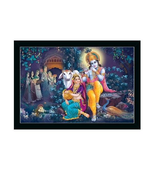 Radha Krishna Painting with Synthetic Photo Frame (Multicolor)